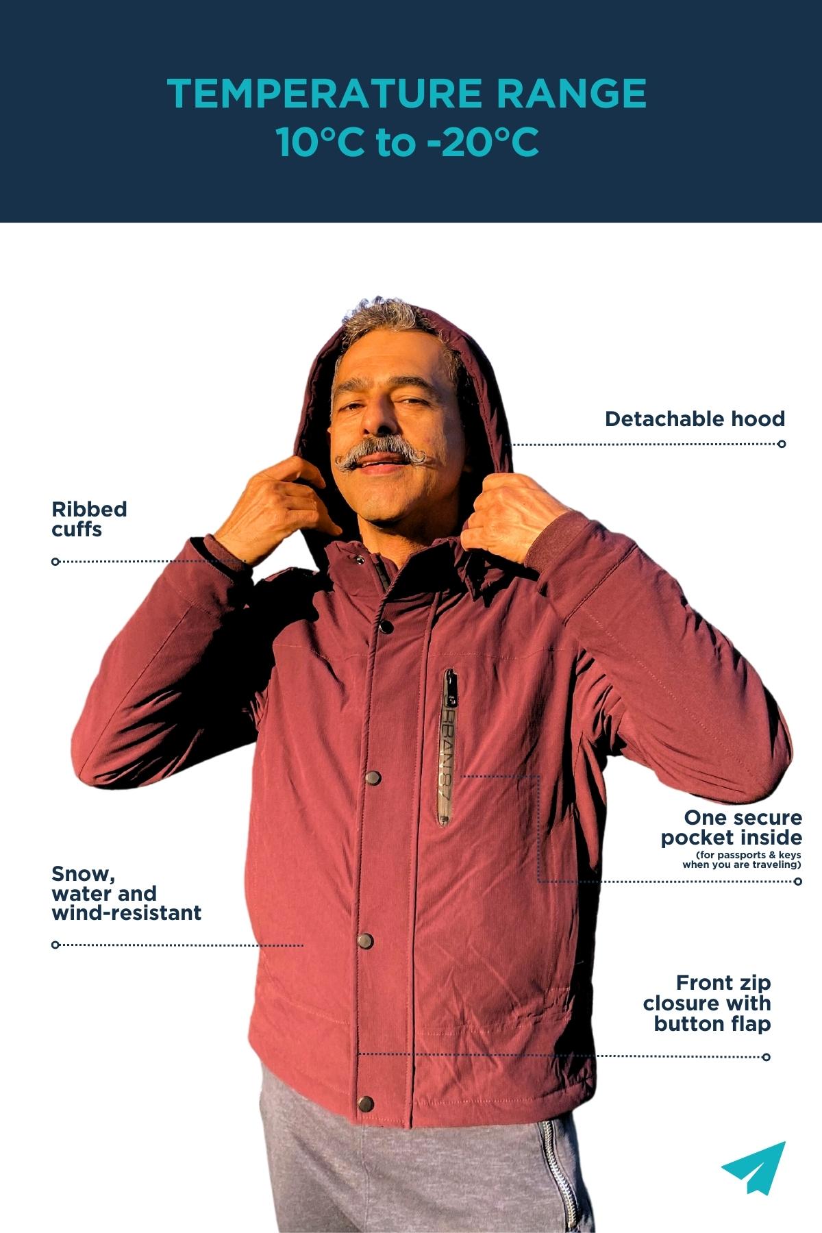 Wine Lightweight Waterproof Fleece Lined Jacket | Men
